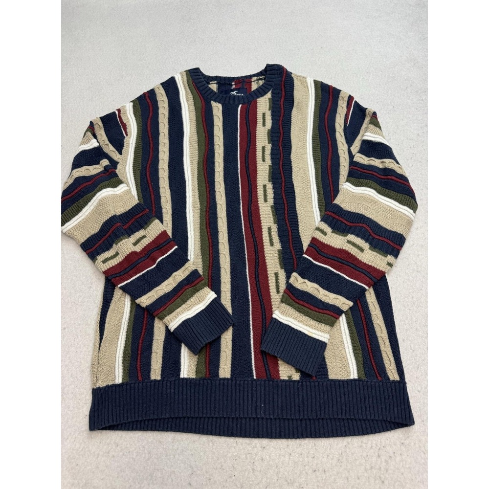 Hollister Sweater Mens Coogi Style S Multicolor Stripe Knit Crewneck Textured